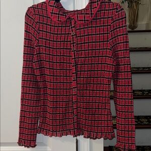 Free People Red and Black Plaid Button Down Shirt